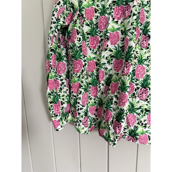 Charter Club Luxury Linen Button Front Shirt XL Pineapple Pink Green Print - Picture 6 of 8